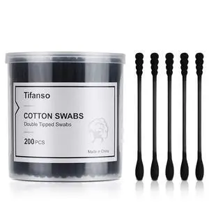 Tifanso 200 Count Black Double Tipped Cotton Swabs, Hypoallergenic Natural Tifanso 200 Count Black Double Tipped Cotton Swabs, Hypoallergenic Natural