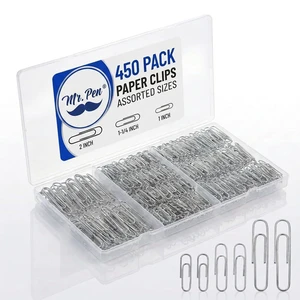 Mr. Pen Silver Paper Clips, 450pcs, 1", 1-1/4", 2" Mr. Pen Silver Paper Clips, 450pcs, 1", 1-1/4", 2"