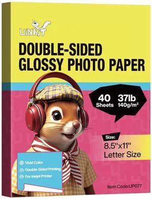 Uinkit Photo Paper Glossy Double Sided 8.5x11 Inkjet 37lb 140gsm Dye Ink Thin Photo Flyer Calendar Magazine CD Cover Letter (40 Sheets) Uinkit Photo Paper Glossy Double Sided 8.5x11 Inkjet 37lb 140gsm Dye Ink Thin Photo Flyer Calendar Magazine CD Cover Letter (40 Sheets)