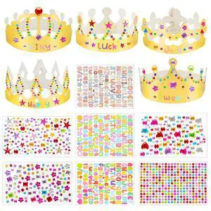 Gold Paper Crowns 15Pcs DIY Birthday Party with Gem Stickers Gold Paper Crowns 15Pcs DIY Birthday Party with Gem Stickers