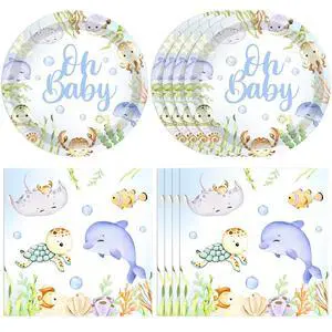 40pcs Under the Sea Sea Animal Theme Tableware Set, Plates and Napkins for Baby Shower Birthday Party Ocean Decorations 40pcs Under the Sea Sea Animal Theme Tableware Set, Plates and Napkins for Baby Shower Birthday Party Ocean Decorations