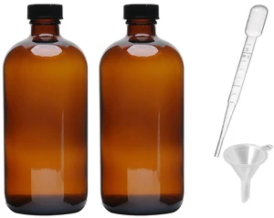 2pcs 16oz Amber Glass Boston Round Bottles with Air Tight Seal Phenolic Poly Cone Caps for Secondary Fermentation, Storing Condiment, Homemade Essential Oils, Plant, Kitc 2pcs 16oz Amber Glass Boston Round Bottles with Air Tight Seal Phenolic Poly Cone Caps for Secondary Fermentation, Storing Condiment, Homemade Essential Oils, Plant, Kitc