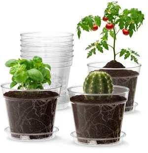 WSMKSZ 4 Inch Clear Nursery Pots 8 Pack with Drainage Holes and Trays, Plastic Planters for Small Indoor Plants Flowers WSMKSZ 4 Inch Clear Nursery Pots 8 Pack with Drainage Holes and Trays, Plastic Planters for Small Indoor Plants Flowers
