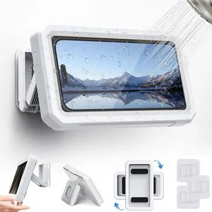 Waterproof Shower Phone Holder, 480 Rotatable, Multi-Angle Adjustable, Wall Mounted, for Bathroom Bathtub Kitchen Mirror, Compatible with 4-7" Smartphones Waterproof Shower Phone Holder, 480 Rotatable, Multi-Angle Adjustable, Wall Mounted, for Bathroom Bathtub Kitchen Mirror, Compatible with 4-7" Smartphones