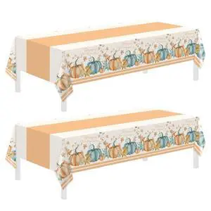 Childom 2 PCS Thanksgiving Disposable Plastic Tablecloths 54 x 108 Inch Orange Pumpkin Maple Table Cover for Rectangle Home Parties Outdoor Picnic Baby Showering Childom 2 PCS Thanksgiving Disposable Plastic Tablecloths 54 x 108 Inch Orange Pumpkin Maple Table Cover for Rectangle Home Parties Outdoor Picnic Baby Showering