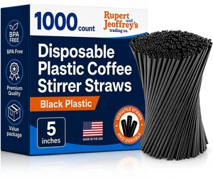 5Inch Slim Plastic Coffee Stirrers and Cocktail Straws, Black, 1000 Count 5Inch Slim Plastic Coffee Stirrers and Cocktail Straws, Black, 1000 Count