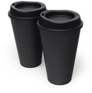Rolling Sands USA Made 16 oz Reusable Coffee Cups with Lids, 2 Pack, Black, Dishwasher and Microwave Safe, for Hot or Cold Drinks Rolling Sands USA Made 16 oz Reusable Coffee Cups with Lids, 2 Pack, Black, Dishwasher and Microwave Safe, for Hot or Cold Drinks