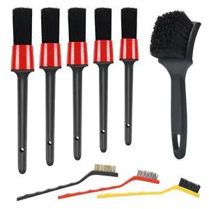 9pcs Detailing Brush Set with Interior Cleaning Brush, Steel Wire & Tire Brush 9pcs Detailing Brush Set with Interior Cleaning Brush, Steel Wire & Tire Brush