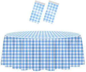 HEIPINIUYE 2 Pack Blue and White Round Checkered Plastic Disposable Tablecloth 84x84 for Party Picnic Camping Birthday HEIPINIUYE 2 Pack Blue and White Round Checkered Plastic Disposable Tablecloth 84x84 for Party Picnic Camping Birthday