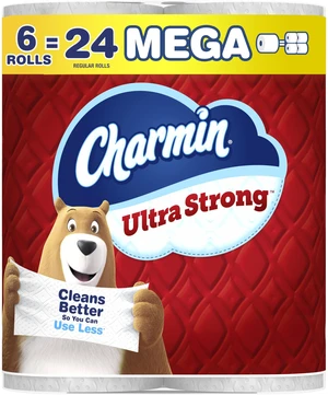 Charmin Ultra Strong 2-Ply Toilet Paper, 6 Mega Rolls (Equals 24 Regular Rolls), White Charmin Ultra Strong 2-Ply Toilet Paper, 6 Mega Rolls (Equals 24 Regular Rolls), White