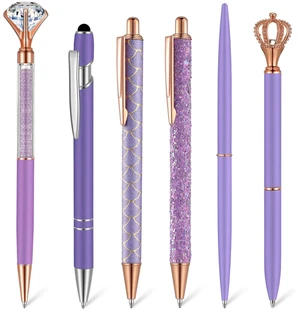 Qeeenar 6 Pcs Fancy Ballpoint Pens Glitter Metal, Purple Series Qeeenar 6 Pcs Fancy Ballpoint Pens Glitter Metal, Purple Series