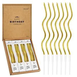 PHD CAKE 24-Count Gold Spiral Long Thin Metallic Birthday Candles for Birthday Parties & Wedding Decorations PHD CAKE 24-Count Gold Spiral Long Thin Metallic Birthday Candles for Birthday Parties & Wedding Decorations