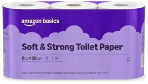 Amazon Basics 2-Ply Toilet Paper, Soft and Strong, 6 Ultra Rolls (24 Regular Rolls Equivalent), 340 Sheets per Roll, Unscented, 1 Pack of 6 Amazon Basics 2-Ply Toilet Paper, Soft and Strong, 6 Ultra Rolls (24 Regular Rolls Equivalent), 340 Sheets per Roll, Unscented, 1 Pack of 6