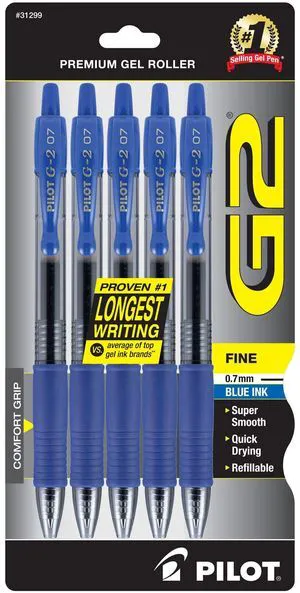 Pilot G2 Premium Gel Roller Pens, Blue Ink, Fine Point, 5-Pack Pilot G2 Premium Gel Roller Pens, Blue Ink, Fine Point, 5-Pack