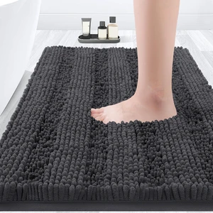 ACCUMTEK 32"x20" Deep Grey Striped Chenille Bathroom Rug Mat, Ultra Soft Non-Slip Absorbent Plush Shaggy, for Bathroom, Bedroom, Kitchen, Shower, Tub ACCUMTEK 32"x20" Deep Grey Striped Chenille Bathroom Rug Mat, Ultra Soft Non-Slip Absorbent Plush Shaggy, for Bathroom, Bedroom, Kitchen, Shower, Tub