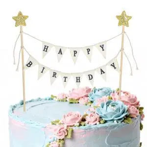 Bewudy Happy Birthday Flag Banner Cake Topper Bewudy Happy Birthday Flag Banner Cake Topper