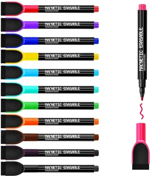 Magnetic Dry Erase Markers Fine Tip, 12 Colors, Low Odor, with Eraser Cap Magnetic Dry Erase Markers Fine Tip, 12 Colors, Low Odor, with Eraser Cap