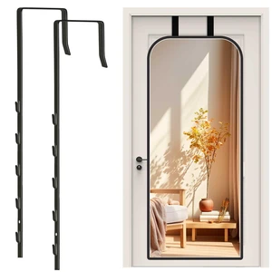 Over-the-Door Mirror Hanger Set, Adjustable Door Brackets with Protective Lining, 2 Pcs, Black (Mirror Not Included) Over-the-Door Mirror Hanger Set, Adjustable Door Brackets with Protective Lining, 2 Pcs, Black (Mirror Not Included)
