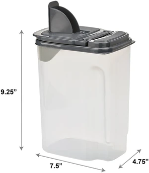 Mainstays 3.5 qt Plastic All-Purpose Food Dispenser, Clear with Gray Lid, 7.5 x 3.75 x 9.25 in, 1 Each Mainstays 3.5 qt Plastic All-Purpose Food Dispenser, Clear with Gray Lid, 7.5 x 3.75 x 9.25 in, 1 Each