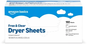 Amazon Basics Dryer Sheets Fabric Softener, Free & Clear, Hypoallergenic, Fragrance-Free, Dermatologist Tested, 160 Count Amazon Basics Dryer Sheets Fabric Softener, Free & Clear, Hypoallergenic, Fragrance-Free, Dermatologist Tested, 160 Count