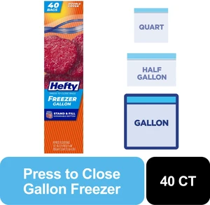 Hefty Press to Close Gallon Freezer Bags, 40 Count Hefty Press to Close Gallon Freezer Bags, 40 Count