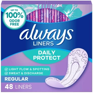 Always Panty Liners Daily Protect Regular Length Unscented 48 Count Always Panty Liners Daily Protect Regular Length Unscented 48 Count