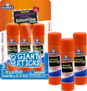 Elmer's Disappearing Purple School Glue Sticks, Washable, 22g, 3 Count, for Poster, Vision Board, Back to School, #1 Teacher Brand Elmer's Disappearing Purple School Glue Sticks, Washable, 22g, 3 Count, for Poster, Vision Board, Back to School, #1 Teacher Brand
