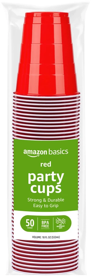 Amazon Basics Red 18oz 50 Count BPA-Free Sturdy Disposable Plastic Party Cups for Cold Drinks Amazon Basics Red 18oz 50 Count BPA-Free Sturdy Disposable Plastic Party Cups for Cold Drinks