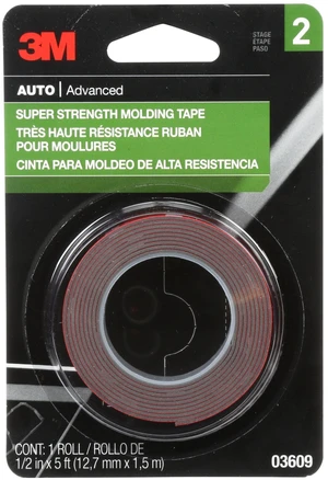 3M Automotive Super Strength Molding Tape Double-Sided Adhesive 1/2in x 5ft 1 Roll 3M Automotive Super Strength Molding Tape Double-Sided Adhesive 1/2in x 5ft 1 Roll