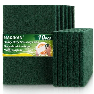 MAQIHAN Heavy Duty Scouring Pad - 10Pcs Green for Cleaning MAQIHAN Heavy Duty Scouring Pad - 10Pcs Green for Cleaning