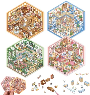 DIY 3D House Scene Stickers - 4 Sets, Warm Home, Supermarket, Bakery, Flower Shop, Cute Fun Stacking Miniature Cartoon for Adults and Kids Stress Relief and Pass the Time DIY 3D House Scene Stickers - 4 Sets, Warm Home, Supermarket, Bakery, Flower Shop, Cute Fun Stacking Miniature Cartoon for Adults and Kids Stress Relief and Pass the Time