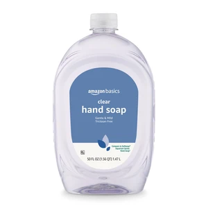 Amazon Basics Gentle & Mild Clear Liquid Hand Soap Refill, 50 Fluid Ounces, 1-Pack, Triclosan-Free, Dermatologist-Tested, pH Balanced, Cruelty-Free Amazon Basics Gentle & Mild Clear Liquid Hand Soap Refill, 50 Fluid Ounces, 1-Pack, Triclosan-Free, Dermatologist-Tested, pH Balanced, Cruelty-Free
