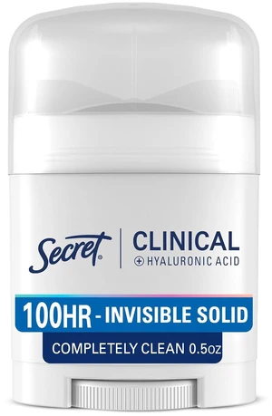 Secret Clinical Strength 100HR Invisible Solid Antiperspirant & Deodorant for Women, 3X Stress Protection with Hyaluronic Acid, PH Balanced, Completely Clean Scent, 0.5 o Secret Clinical Strength 100HR Invisible Solid Antiperspirant & Deodorant for Women, 3X Stress Protection with Hyaluronic Acid, PH Balanced, Completely Clean Scent, 0.5 o