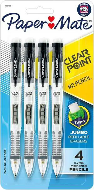 Paper Mate Clearpoint Mechanical Pencils, 0.7mm HB #2 Lead, Black Barrels, 4 Count - School Supplies, Note Taking Paper Mate Clearpoint Mechanical Pencils, 0.7mm HB #2 Lead, Black Barrels, 4 Count - School Supplies, Note Taking