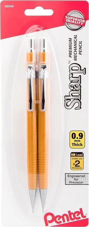 Pentel Sharp Mechanical Pencil, (0.9mm), Bold Line, Yellow Barrel, Pack of 2 (P209BP2-K6) Pentel Sharp Mechanical Pencil, (0.9mm), Bold Line, Yellow Barrel, Pack of 2 (P209BP2-K6)