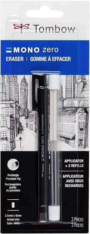 Tombow 57317 Mono Zero Eraser Value Pack, Rectangle 2.5mm. Precision Tip Pen-Style Eraser with Refill Tombow 57317 Mono Zero Eraser Value Pack, Rectangle 2.5mm. Precision Tip Pen-Style Eraser with Refill