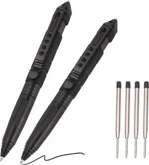 2 Pack Military Tactical Pen Set with 6 Black Ballpoint Refills for Writing, Made of Tungsten Steel & Aluminum (Black, Pack of 2) 2 Pack Military Tactical Pen Set with 6 Black Ballpoint Refills for Writing, Made of Tungsten Steel & Aluminum (Black, Pack of 2)
