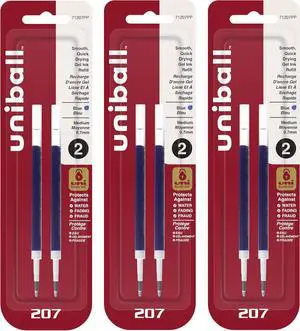 Uni-Ball Signo 207 Gel Pen Refills, 0.7mm, Medium Point, Blue Ink, Pack of 6 Uni-Ball Signo 207 Gel Pen Refills, 0.7mm, Medium Point, Blue Ink, Pack of 6