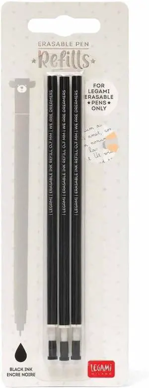 Legami Refill for Erasable Gel Pen, Set of 3 Refills, 13 cm Height, Black Thermosensitive Ink, 0.7 mm Tip Legami Refill for Erasable Gel Pen, Set of 3 Refills, 13 cm Height, Black Thermosensitive Ink, 0.7 mm Tip