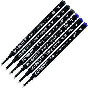 Pack of 6 - Schmidt 888 M Safety Ceramic Rollerball Refill Blue/Black Ink Medium Tip Pack of 6 - Schmidt 888 M Safety Ceramic Rollerball Refill Blue/Black Ink Medium Tip