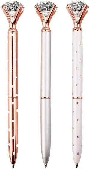 LONGKEY 3 PCS Big Crystal Diamond Ballpoint Pen, Includes 3 Pen Refills LONGKEY 3 PCS Big Crystal Diamond Ballpoint Pen, Includes 3 Pen Refills