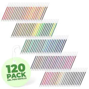 120 Pcs Assorted Glitter Gel Pen Refills for Adult Coloring, Fits Most Pens 120 Pcs Assorted Glitter Gel Pen Refills for Adult Coloring, Fits Most Pens