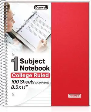 Dunwell 1-Subject College Ruled Spiral Notebook 8.5x11, 100 Sheets, Red Dunwell 1-Subject College Ruled Spiral Notebook 8.5x11, 100 Sheets, Red