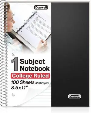 Dunwell 1-Subject College Ruled Spiral Notebook 8.5x11, 100 Sheets, Black Dunwell 1-Subject College Ruled Spiral Notebook 8.5x11, 100 Sheets, Black