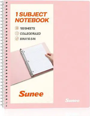 SUNEE Spiral Notebook, 1-Subject, College Ruled Paper, 8" x 10-1/2", 100 Sheets per Notebook, 3-Hole Punched Paper, Water Resistant Cover, Double-sided Pockets, Spiral Lined Notebooks for Work, Pink SUNEE Spiral Notebook, 1-Subject, College Ruled Paper, 8" x 10-1/2", 100 Sheets per Notebook, 3-Hole Punched Paper, Water Resistant Cover, Double-sided Pockets, Spiral Lined Notebooks for Work, Pink