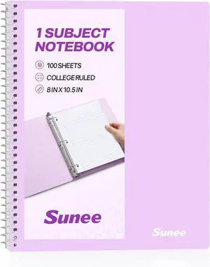 SUNEE Spiral Notebook, 1-Subject, College Ruled Paper, 8" x 10-1/2", 100 Sheets per Notebook, 3-Hole Punched Paper, Water Resistant Cover, Double-sided Pockets, Spiral Lined Notebooks for Work, Purple SUNEE Spiral Notebook, 1-Subject, College Ruled Paper, 8" x 10-1/2", 100 Sheets per Notebook, 3-Hole Punched Paper, Water Resistant Cover, Double-sided Pockets, Spiral Lined Notebooks for Work, Purple