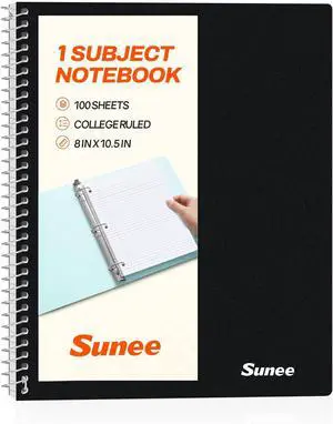 SUNEE Spiral Notebook, 1-Subject, College Ruled Paper, 8" x 10-1/2", 100 Sheets per Notebook, 3-Hole Punched Paper, Water Resistant Cover, Double-sided Pockets, Spiral Lined Notebooks for Work, Black SUNEE Spiral Notebook, 1-Subject, College Ruled Paper, 8" x 10-1/2", 100 Sheets per Notebook, 3-Hole Punched Paper, Water Resistant Cover, Double-sided Pockets, Spiral Lined Notebooks for Work, Black
