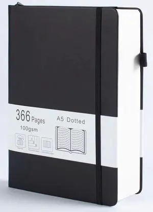 Thick Bullet Notebook with 366 Numbered Pages, A5 Dotted Journal for Writing with 100GSM Dot Grid Paper, Hardcover Leather Notebooks for Women Men School Note Taking Office Work Diary, 5.7"x8.3" Black Thick Bullet Notebook with 366 Numbered Pages, A5 Dotted Journal for Writing with 100GSM Dot Grid Paper, Hardcover Leather Notebooks for Women Men School Note Taking Office Work Diary, 5.7"x8.3" Black