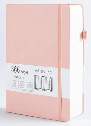 Thick Bullet Notebook with 366 Numbered Pages, A5 Dotted Journal for Writing with 100GSM Dot Grid Paper, Hardcover Leather Notebooks for Women Men School Note Taking Office Work Diary, 5.7"x8.3" Blush Thick Bullet Notebook with 366 Numbered Pages, A5 Dotted Journal for Writing with 100GSM Dot Grid Paper, Hardcover Leather Notebooks for Women Men School Note Taking Office Work Diary, 5.7"x8.3" Blush