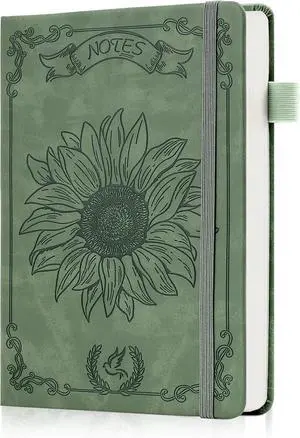 Ovesmusl Sunflower Journal Notebook, A5 Green Leather Diary Ovesmusl Sunflower Journal Notebook, A5 Green Leather Diary